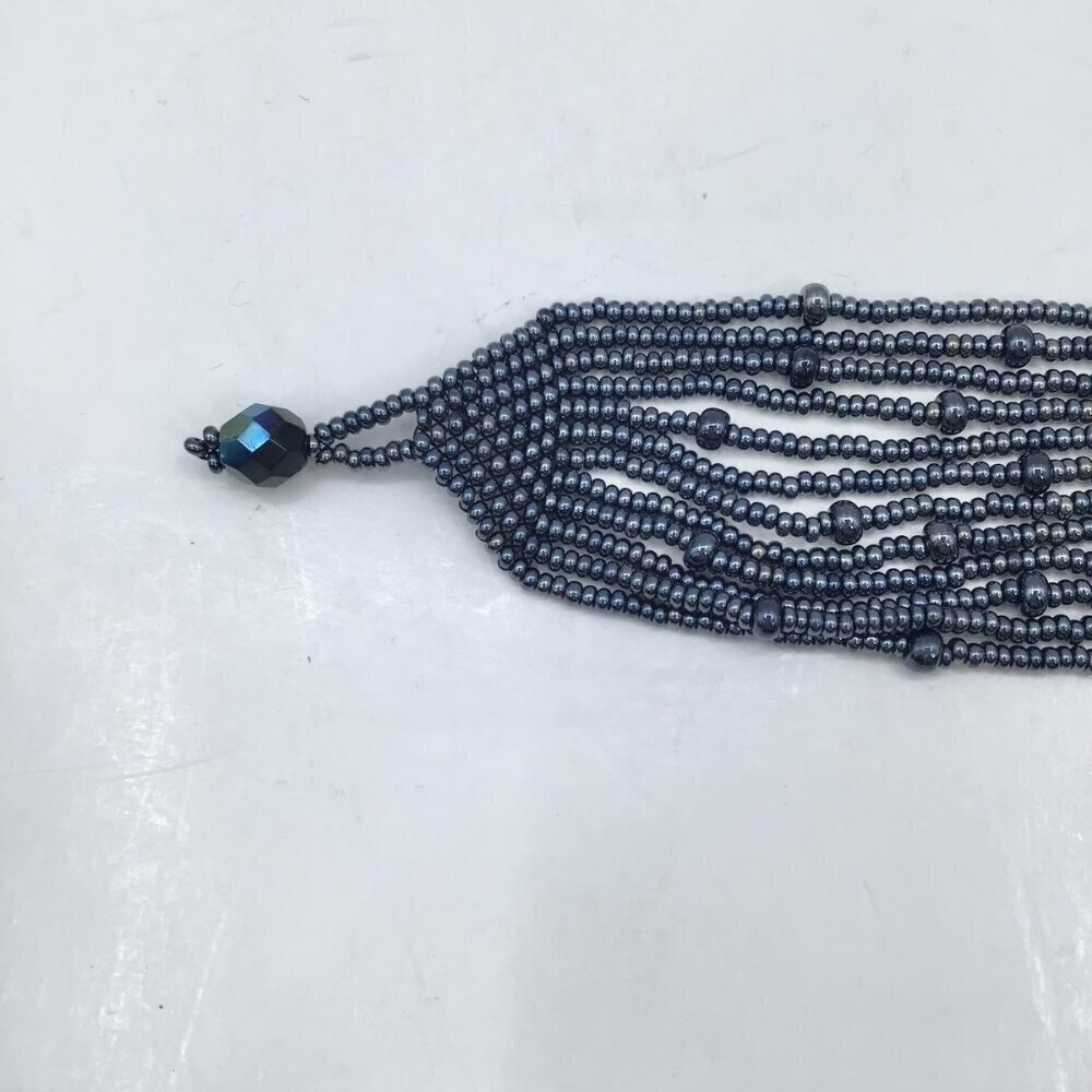 Vintage Women's Hand Beaded Bracelet Seed Beads Multi Strand Adjustable Gunmetal - Picture 7 of 11